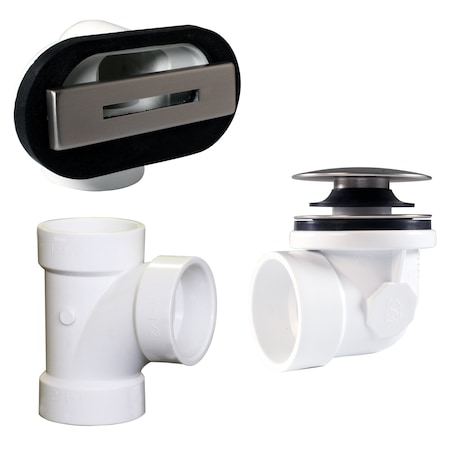 Westbrass Sch. 40 PVC 1-1/2" Plumber's Pack Tip-Toe Bathtub Drain with Linear Overflow, Satin Nickel D560RK-07